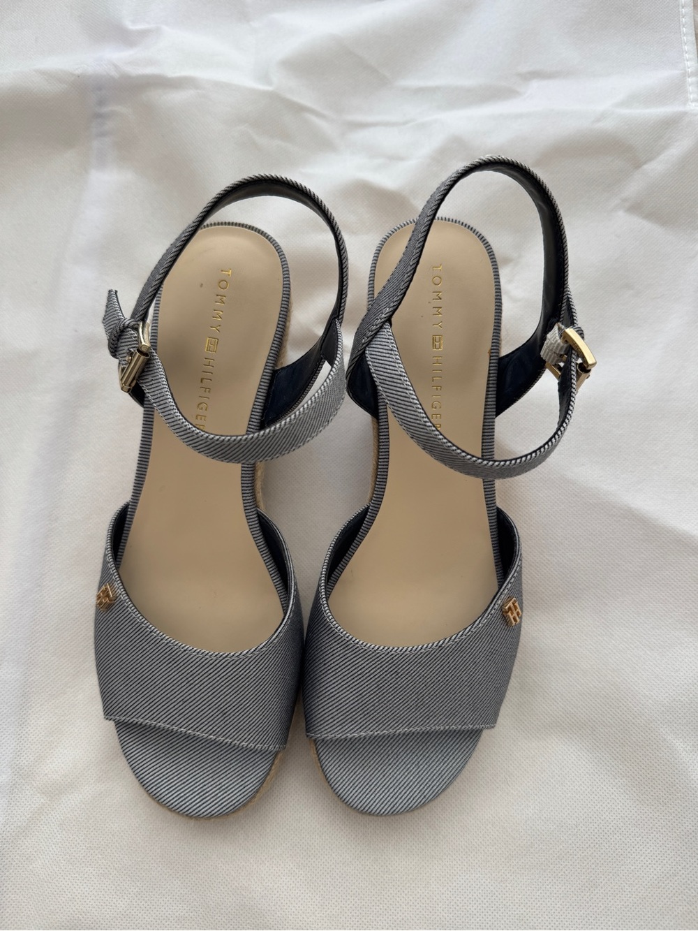 Tommy Hilfiger Denim Wedge Espadrille Sandals Size 7.5